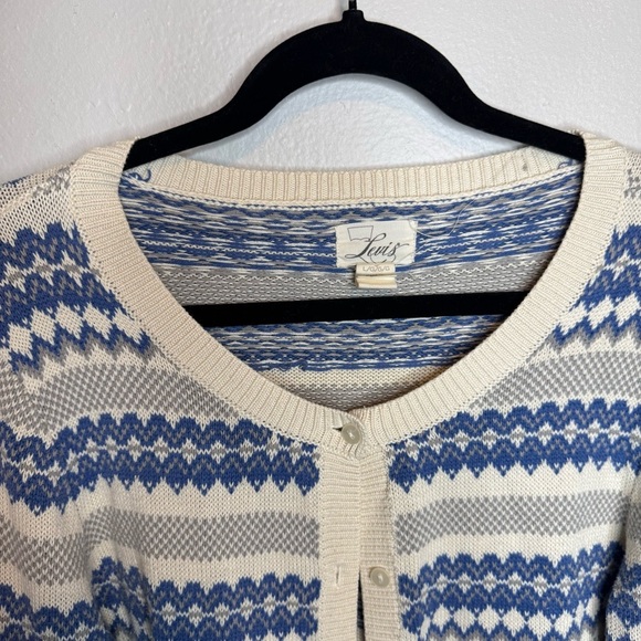 Vintage Levi’s Knit Button Front Cardigan Sweater Blue White Grandmacore - Picture 3 of 10
